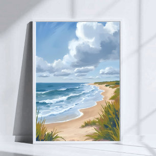 Ocean Waves   Beach Coastal Painted Poster