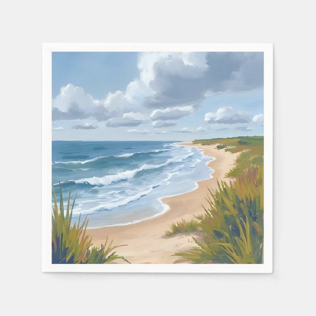 Ocean Waves | Beach Coastal Painting Napkins (Front)