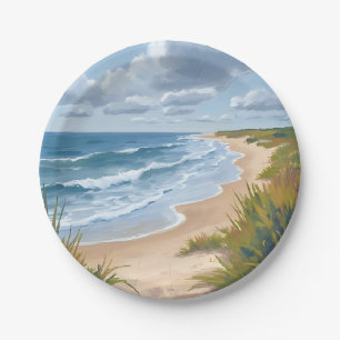 Ocean Waves Beach Coastal Painting Paper Plates