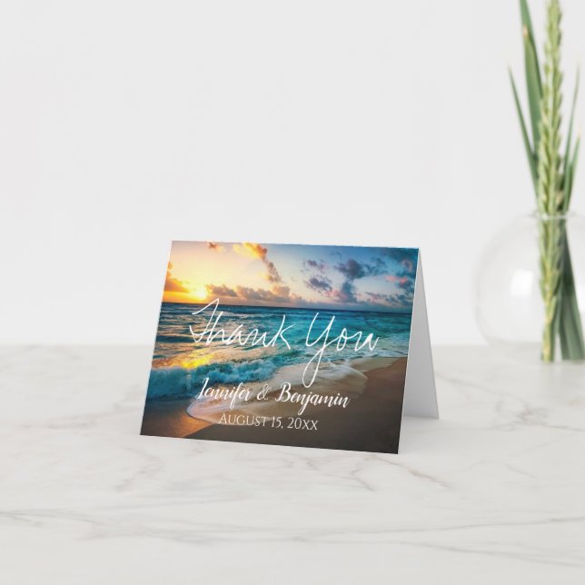 Ocean Waves Beach Personalized Wedding Thank You Card (Front)