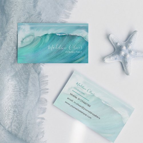 Ocean Waves  Beach Sea Travel Blue Modern Business Card