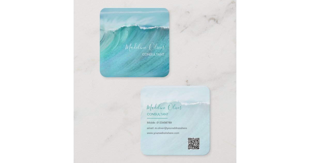 Ocean Waves Beach Sea Travel QR Code Modern Square Business Card | Zazzle