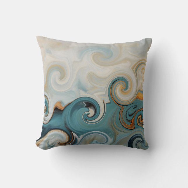 Ocean Waves Beach Teal Blue Abstract 74 Throw Pillow (Front)