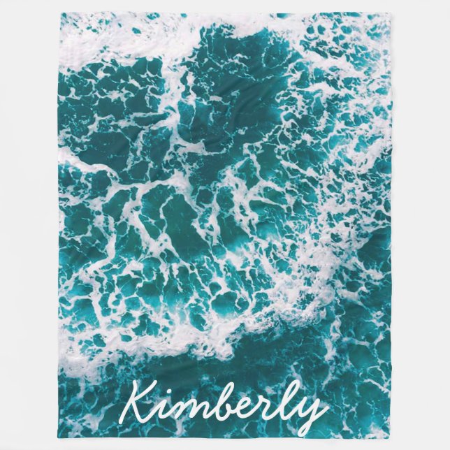 Ocean Waves Beach Tropical Name Gift For Her Fleece Blanket (Front)