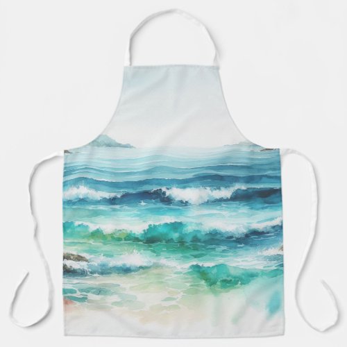 Ocean Waves Beach Watercolor Painting Apron