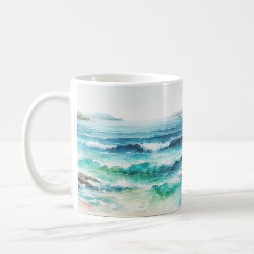 Ocean Waves Beach Watercolor Painting Coffee Mug