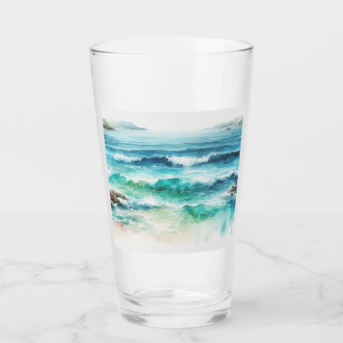 Ocean Waves Beach Watercolor Painting Glass