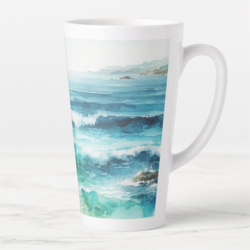 Ocean Waves Beach Watercolor Painting Latte Mug