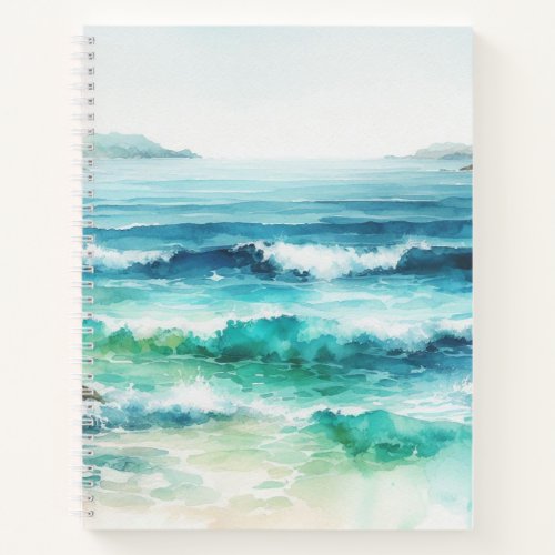 Ocean Waves Beach Watercolor Painting Notebook