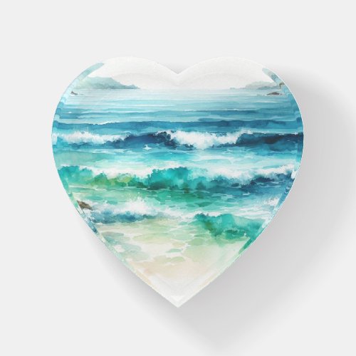 Ocean Waves Beach Watercolor Painting Paperweight