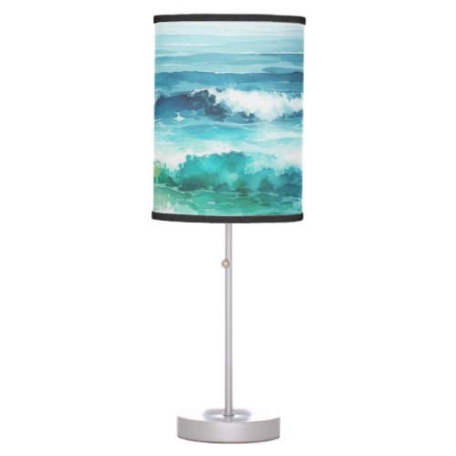 Ocean Waves Beach Watercolor Painting Table Lamp