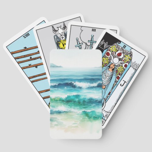 Ocean Waves Beach Watercolor Painting Tarot Cards