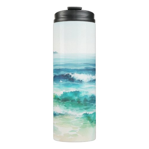 Ocean Waves Beach Watercolor Painting Thermal Tumbler