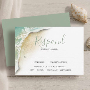 Ocean Waves Beach Wedding Reply RSVP Card