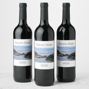 Ocean Waves Blue Green Personalized Wine Label