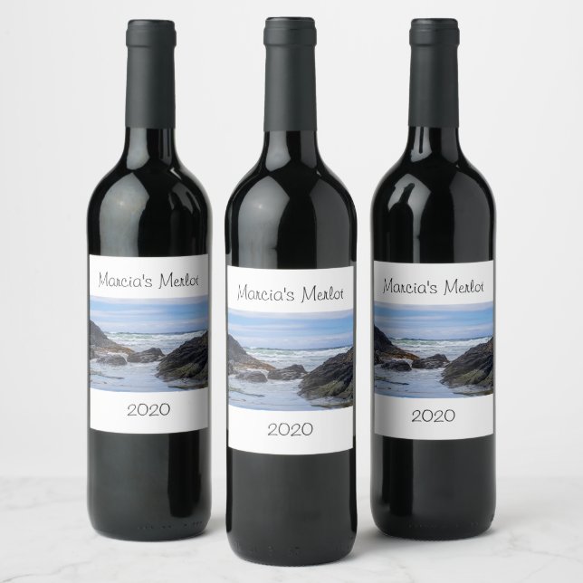 Ocean Waves Blue Green Personalized Wine Label (Bottles)