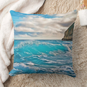 Ocean Waves: Blue Horizon Throw Pillow