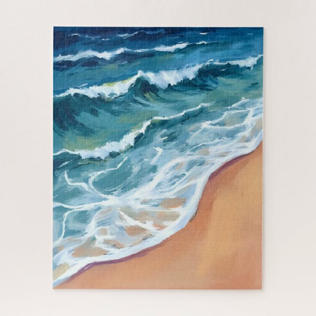 Ocean Waves Blue Watercolor Coastal Jigsaw Puzzle (Vertical)