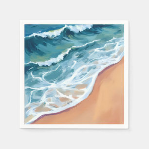 Ocean Waves Blue Watercolor Coastal Napkins