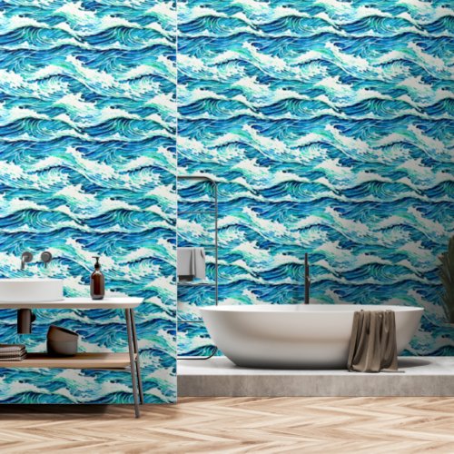 Ocean waves blue white coastal waters island wallpaper 