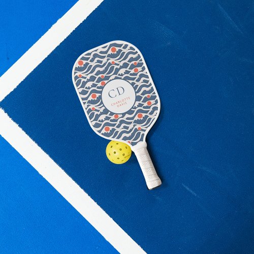 Ocean waves blue white orange sun monogram carbon fiber pickleball paddle 