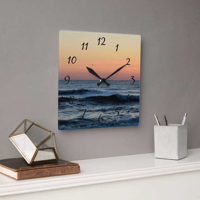 Ocean waves breaking on surf square wall clock (Office)