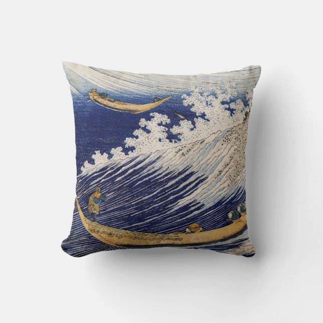 Ocean waves by Katsushika Hokusai Throw Pillow (Front)