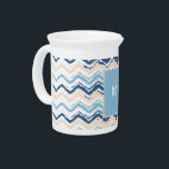 Ocean Waves Chevron Pitcher<br><div class="desc">Ocean Waves Chevron ZigZag Scribble Pattern - reminds us of the beach and ocean. Two tone blues and a sandy off white- We have left all of the images used in this design customizable - You can play with them to your hearts content- Click the orange 'Customize This' button and...</div>
