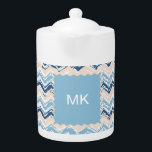 Ocean Waves Chevron Teapot<br><div class="desc">Ocean Waves Chevron ZigZag Scribble Pattern - reminds us of the beach and ocean. Two tone blues and a sandy off white- We have left all of the images used in this design customizable - You can play with them to your hearts content- Click the orange 'Customize This' button and...</div>