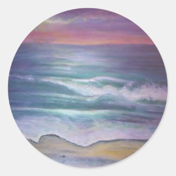 Ocean Waves Classic Round Sticker by CatherineDuran at Zazzle