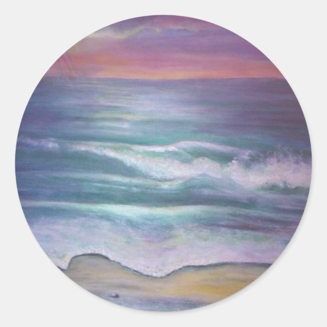 Ocean Waves Classic Round Sticker (Front)