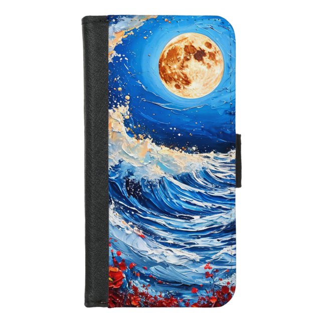 Ocean Waves Coastal Beach Aesthetic Flip iPhone Wallet Case (Front)