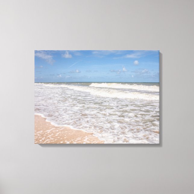 Ocean Waves Covering The Sand On The Beach Canvas Print (Front)