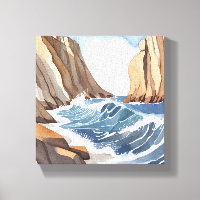 Ocean Waves Crashing | Coastal Beach Watercolor Canvas Print (Front)