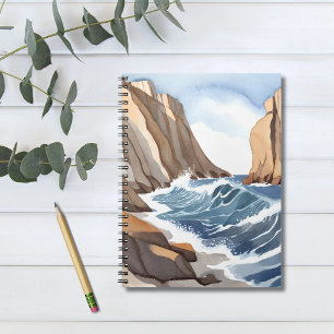 Ocean Waves Crashing Coastal Beach Watercolor Notebook