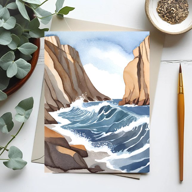 Ocean Waves Crashing | Coastal Beach Watercolor Postcard (Creator Uploaded)