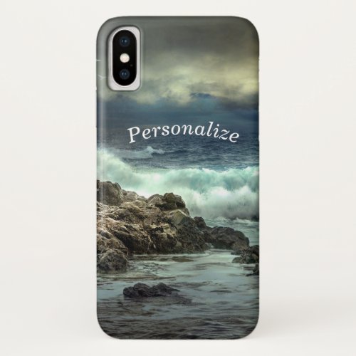 Ocean Waves Crashing into Rock Personalize iPhone X Case