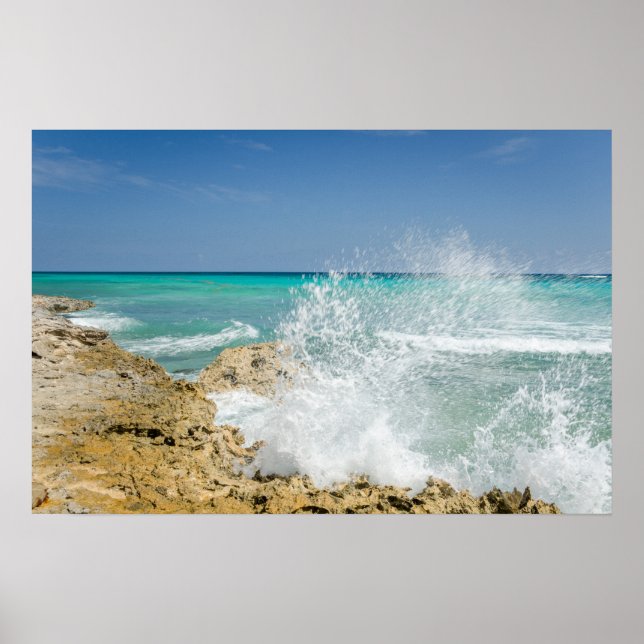 Ocean Waves Crashing on Rocks Poster Print (Front)