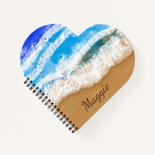Ocean Waves Crashing on Sandy Beach Sketch Noteboo Notebook (Front)