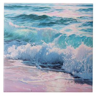 Ocean Waves Crashing on Shoreline Ceramic Tile