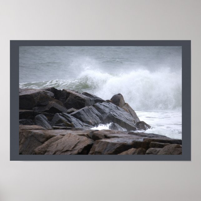 Ocean Waves Crashing Rocks Poster (Front)
