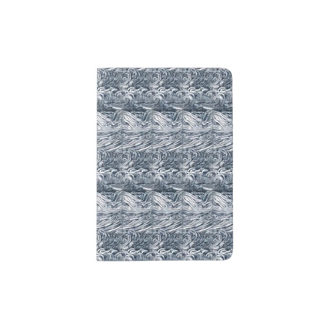Ocean Waves Dark Blue Sea Abstract Pattern  Passport Holder (Front)