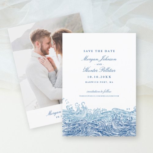 Ocean Waves Elegant Navy Wedding Save The Date