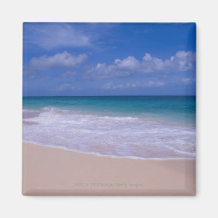 Ocean waves foaming onto sandy beach magnet