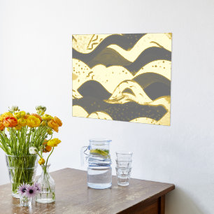 Ocean Waves Gold Foil With a Dark Gray Background Prints