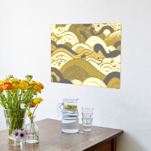 Ocean Waves Gold Foil With a Dark Gray Background Prints