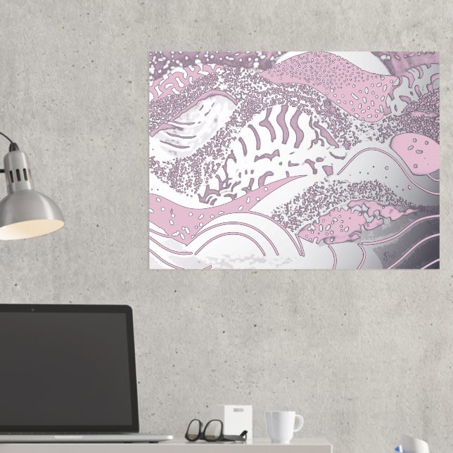 Ocean Waves Gold Foil With a Light Pink Background Prints (In Situ (Desk 2))