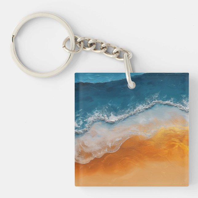 Ocean Waves & Golden Sand – Beach Art Coastal Gift Keychain (Front)