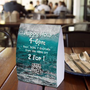 Ocean Waves Happy Hour Paper Table Tent