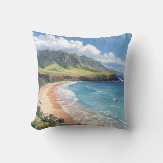 Ocean Waves Hawaii Throw Pillow (Front)